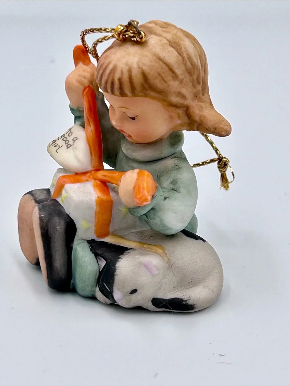 Vintage Hummel Holiday Girl UnWrapping Presents Christmas Ornament
